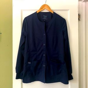 Navy blue Barco scrub jacket, size M, 2 available